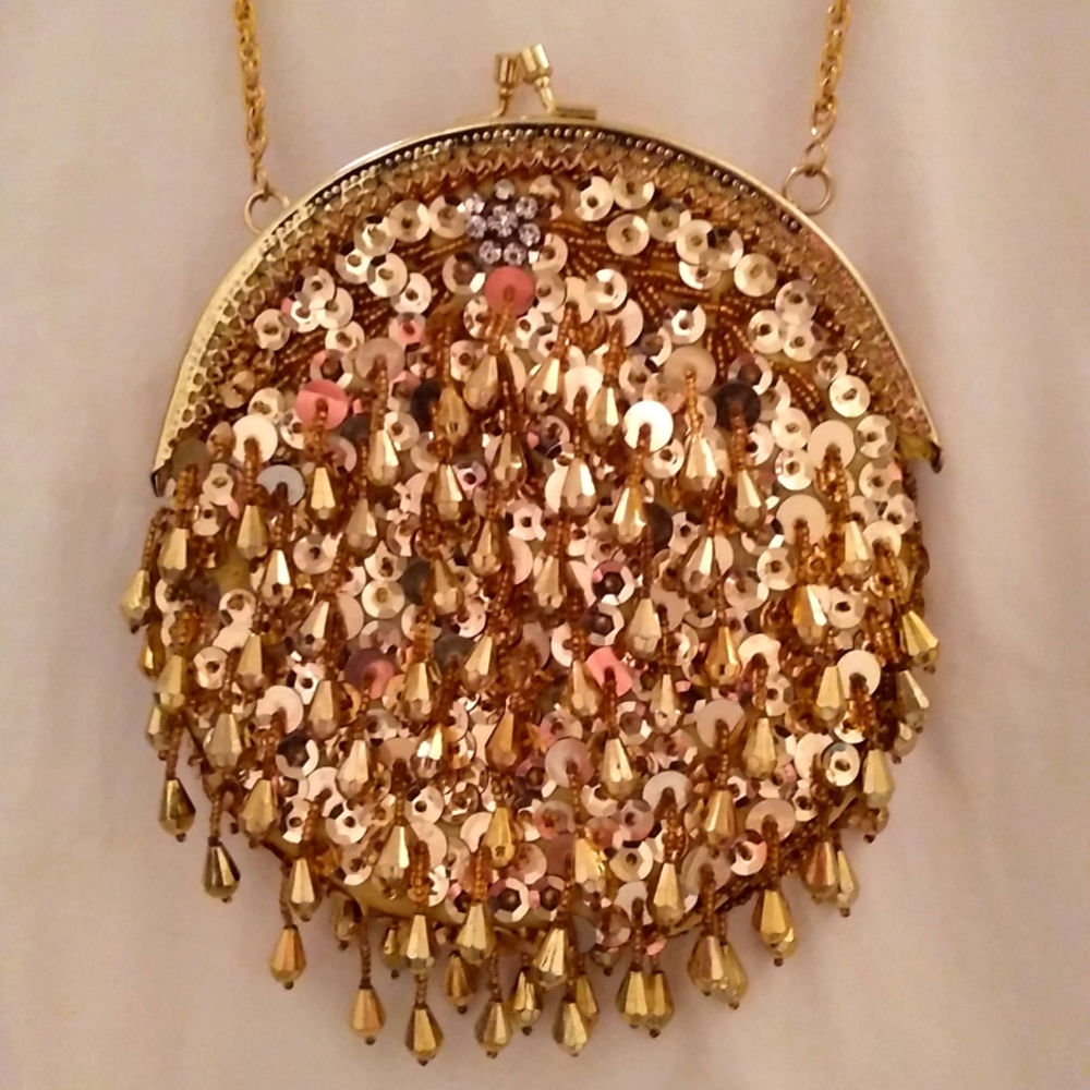 Gold Sequin bead evening bag purse